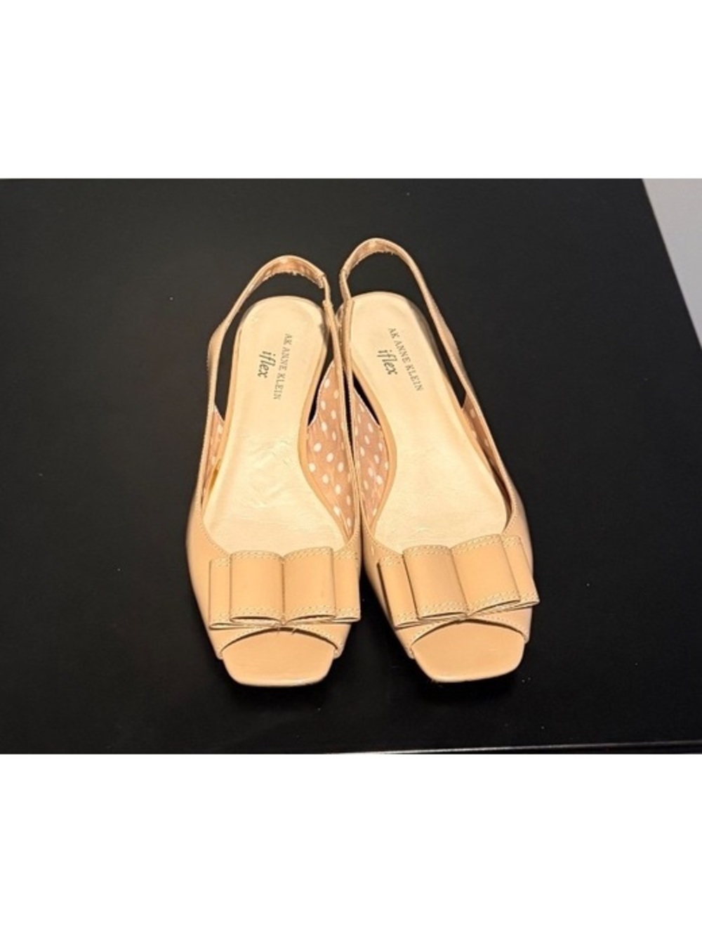 Anne Klein Flex Beige Slingback Flats with Bow Detail